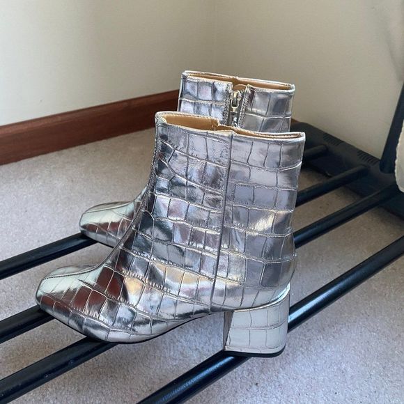 SCHUTZ Women Mili Croc Leather Block Heel Boots - NEW NWOB - Picture 4 of 9